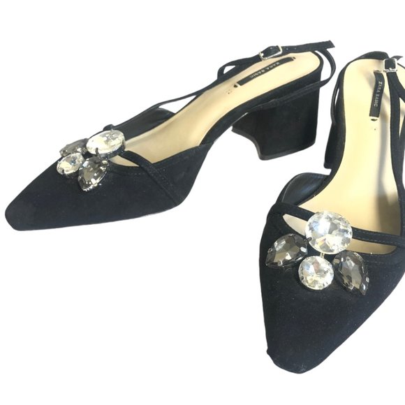 ZARA BLACK STONE SLINGBACK PUMPS SIZE 38 - Picture 1 of 6